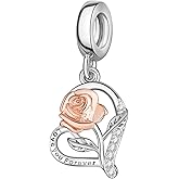 Sunflower Rose Love Heart Charms for Bracelets, 925 Sterling Silver Travel Bead Dangle Charms for Charm Bracelets and Necklaces Birthday Mothers Valentines Day Jewelry Gifts for Women
