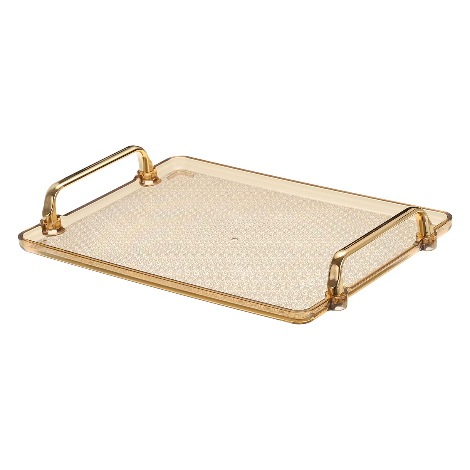 PATIKIL Plastic Serving Tray with Golden Handle, 12.2" x 8.7" Modern Rectangular Decorative Tray Reusable Jewelry Platter for Countertop Bathroom Kitchen, Amber