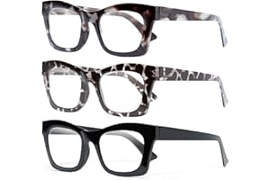 CCVOO 3 Pack Oprah Style Reading Glasses for Women Blue Light Blocking Computer Square Readers with Spring Hinge Men
