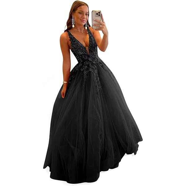 ZSHAOLHYJYZS Women's Tulle Prom Dresses With 3D Flower V Neck Lace Applique Ball Gowns Baby Blue Evening Dress,Size 0