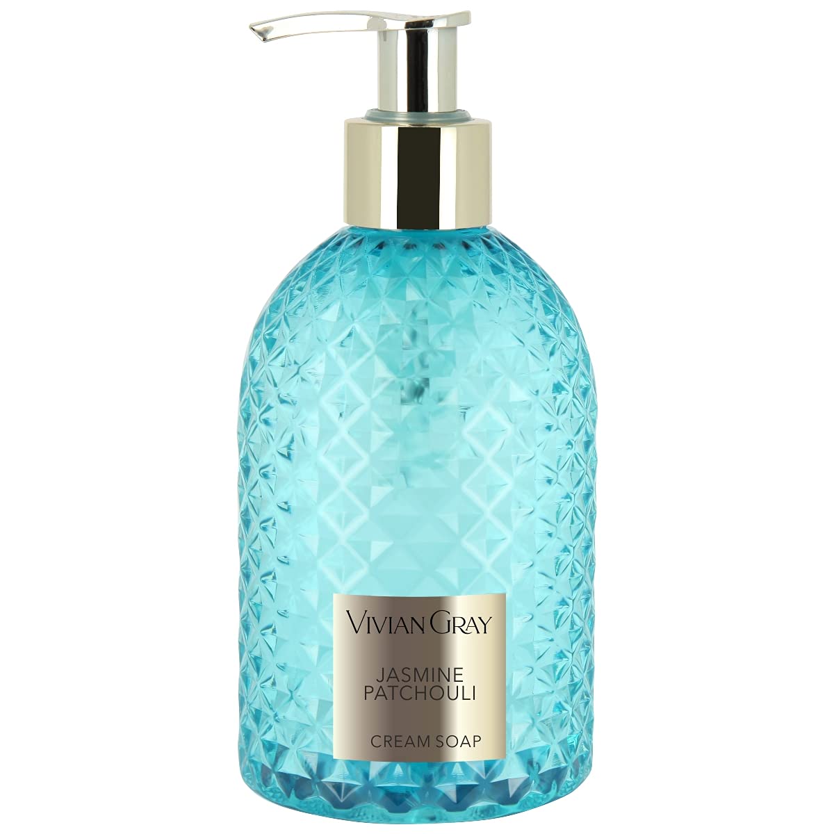 VIVIAN GRAY 3510 Soap Dispenser with Cream Soap Gemstone, Jasmine & Patchouli, Turquoise/Gold (300 ml)