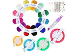 AYASEE Pompom Maker Kit, Knitting Loom Fluff Ball Weaver Needle Craft DIY Knitting Crochet Tool Kit ,4PS Pompom Maker+10PS Knitting Stitch Markers+10PS Plastic Needles+12PS Acrylic Yarn+1PS Scissors(37b)