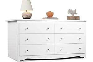 WLIVE White Dresser for Bedroom, 59“ Wide Wooden Chest of Drawers with 6 Drawer, Long Nightstand with Drawers, Modern Large Storage Tower Unit, Closet Store Organizer for Living Room, Hallway