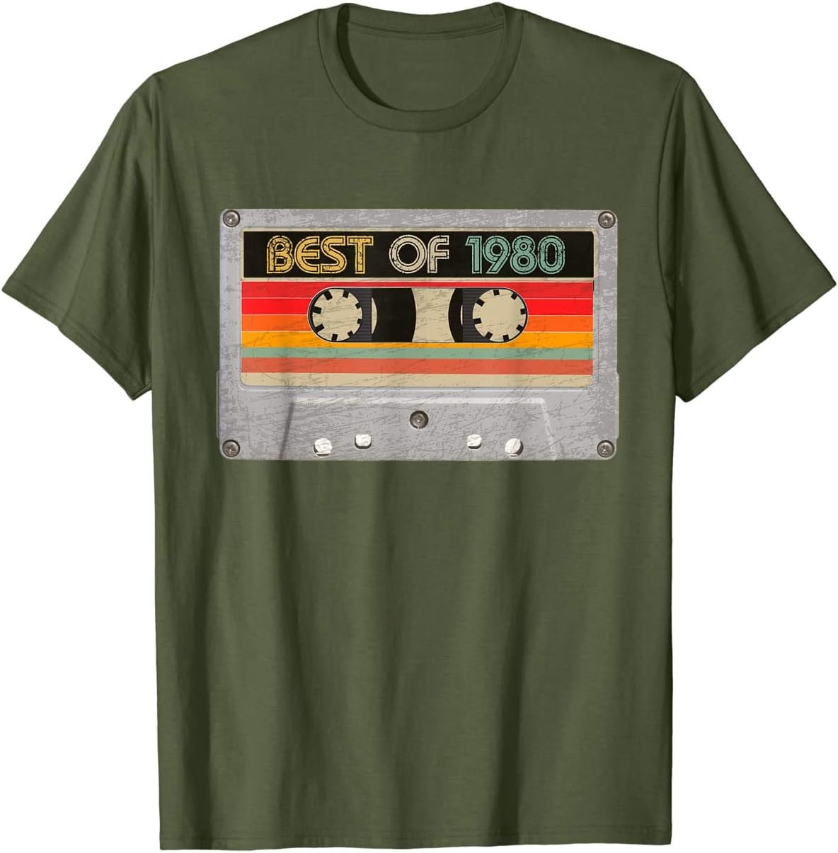 Best of 1980 40th Birthday Gifts Cassette Tape Vintage T-Shirt Olive