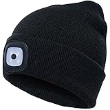 mofek Rechargeable LED Beanie Cap, Hands Free LED Flashlight Lighted Headlamp Hat, Warmer Knit Cap Hat (Black)