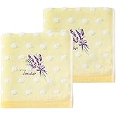 YiLUOMO Polka Dot Hand Towel Set of 2 Super Soft 100% Cotton Muslin & Terry Highly Absorbent Lavender Embroidered Decorative Bath Hand Towels for Bathroom 13x 29 Inch, Yellow & White