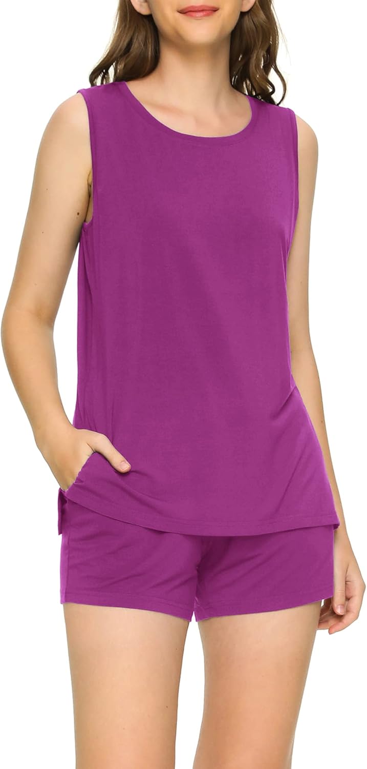 Latuza Women S Bamboo Viscose Pajama Tank Top Shorts Lounge Set