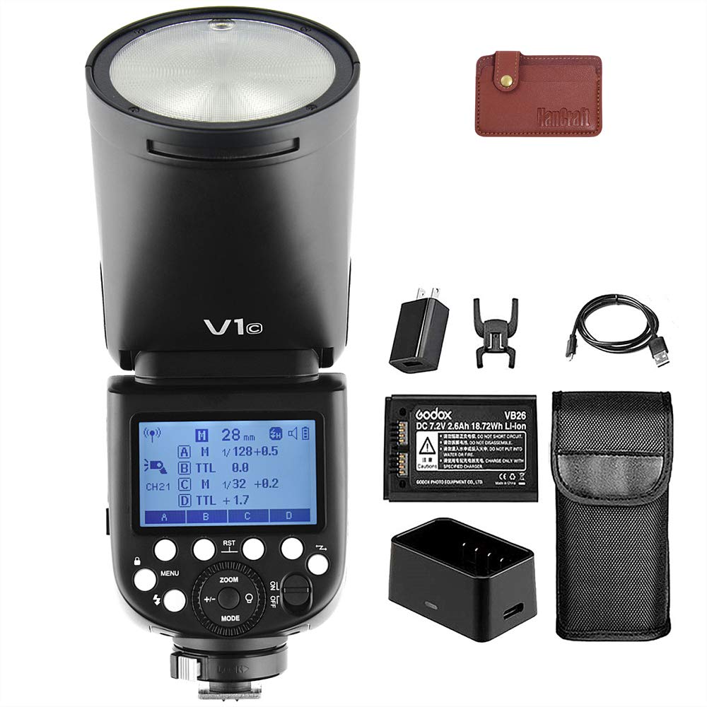 Godox V1-C TTL Camera Flash for Canon, 2.4G 76Ws Wireless Speedlight, 1/8000 HSS,480 Full Power Flashes,10 Level LED Modeling Lamp, 2600mAh Lithium Battery, Round Head Speedlite for Canon Cameras