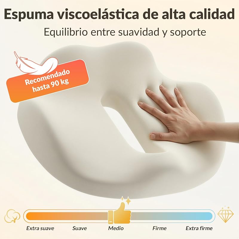 Almofada de cadeira de escritório, almofada ergonómica de espuma viscoelástica para o cóccix, almofada ideal para cadeira de computador, jogos e carro, capa lavável, preta, 44×37x10,5 cm — foto 5 de 8