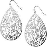Teardrop Dangle Earrings for Women - Gold, Rose, or Silver Tone Delicate Lightweight Filigree Statement Earrings