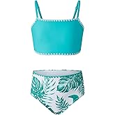 blibean Tween Girls Swimsuit Two Piece Bathing Suit Floral Print Bikini Sets with Chest Pad Size 6-15 Years