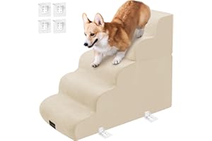 Rest-Eazzzy 5 Steps Dog Stairs for High Couch-Bed, Soft Foam Dog Steps for Large Dogs and Small Dogs, High-Density Foam Dog ramp Climbing for 20-30 inch Bed with Non-Slip Removable Cover (Beige)