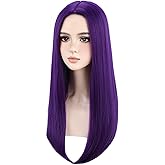 BERON Dark Purple Long Straight Middle Part Wigs for Women Girls Purple Wig Heat Resistant Synthetic Wigs Costume Cosplay Party or Daily Wig