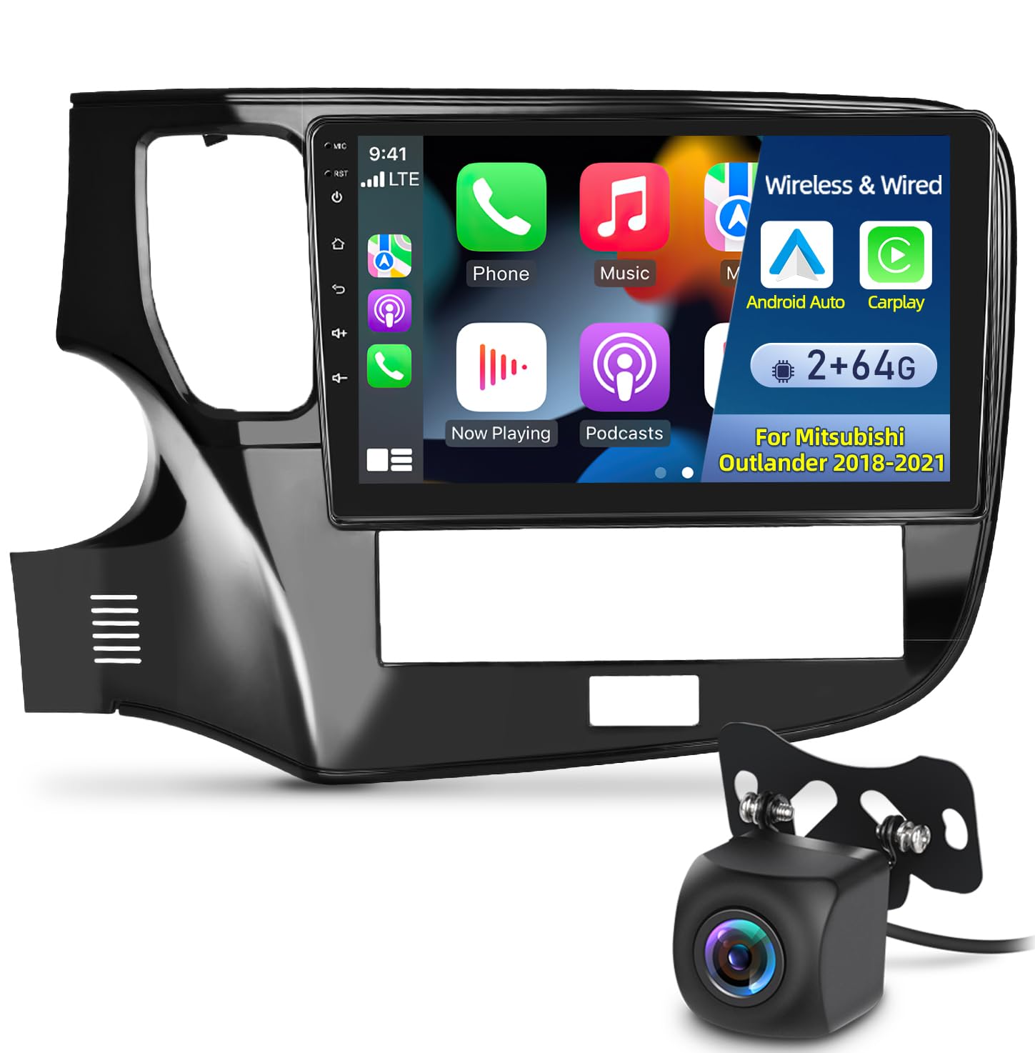 Photo 1 of NHOPEEW 2+64G 10.1 inch Android 13 Car Stereo for Mitsubishi Outlander 2018-2021 with Wireless Apple Carplay and Android Auto Touchscreen Bluetooth Radio with GPS WiFi HiFi + AHD Backup Camera and Mic