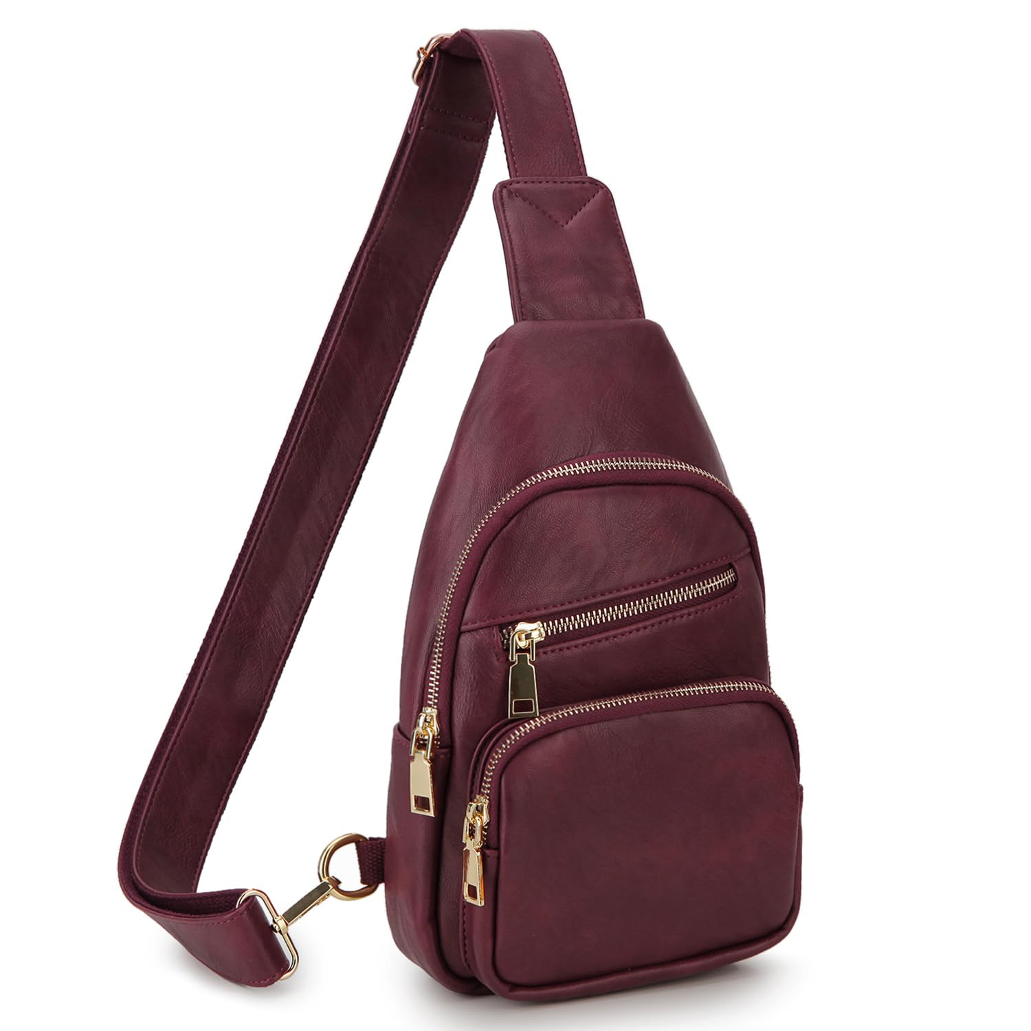 VX VONXURY Sling Bag for Women, PU Leather Crossbody Fanny Packs, Multipurpose Chest Bag with Adjustable Strap for Travel Hiking Cycling Burgundy