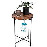 BIRDROCK HOME Folding Side Table with Removable Wood Tray - Modern Accent, Foldable End Table for Living Room, Bedroom - Port