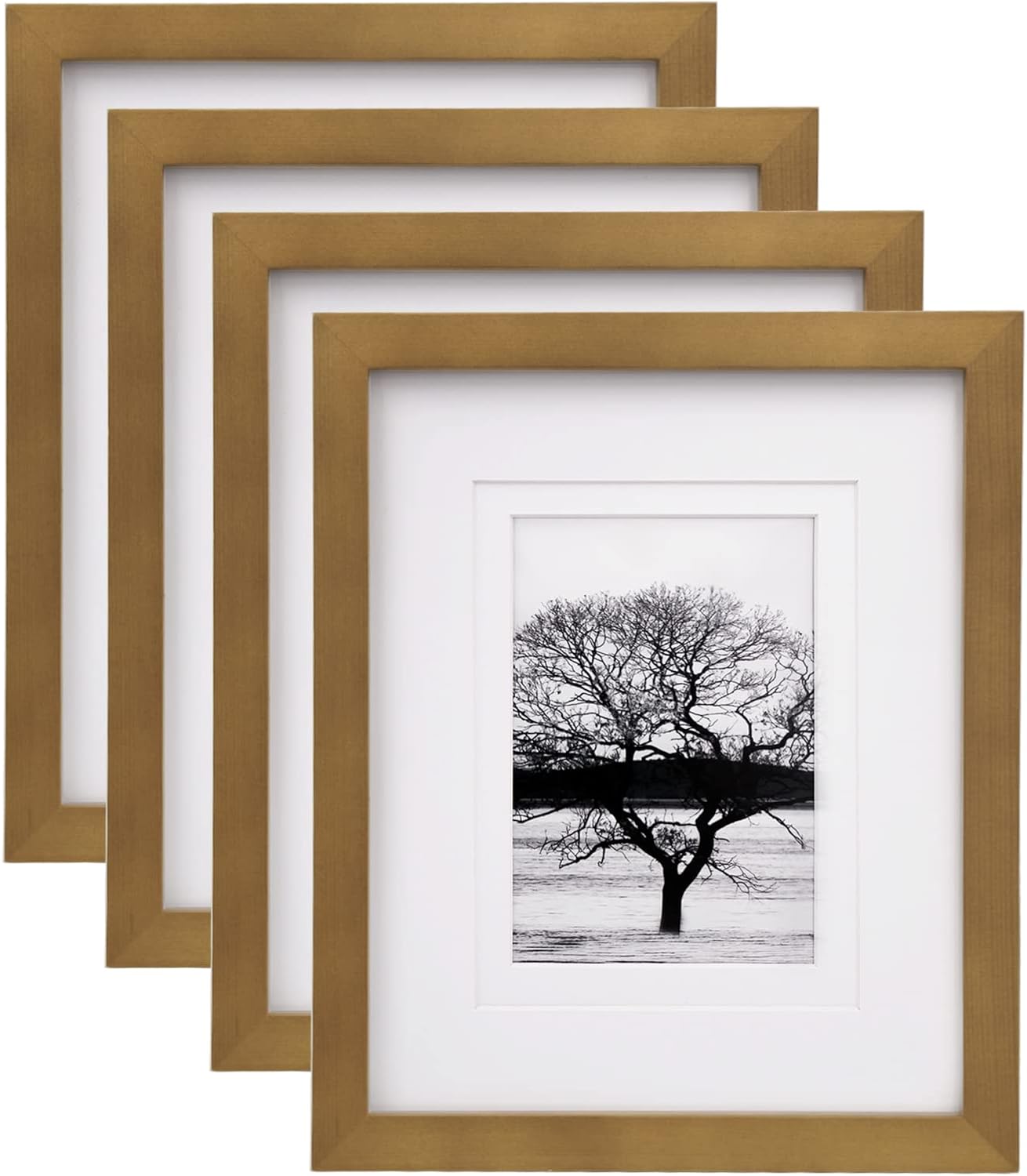 Photo Albums, Frames & Accessories - Egofine 8x10 Picture Frames 4 Pack, for Pictures 4x6 or 5x7 with Mat Made of Solid Wood Covered by Plexiglass for Table Top Display and Wall Mounting Photo Frames, Light Brown