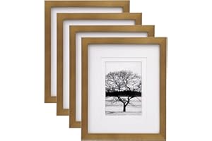 Egofine 8x10 Picture Frames 4 Pack, for Pictures 4x6 or 5x7 with Mat Made of Solid Wood Covered by Plexiglass for Table Top Display and Wall Mounting Photo Frames, Light Brown