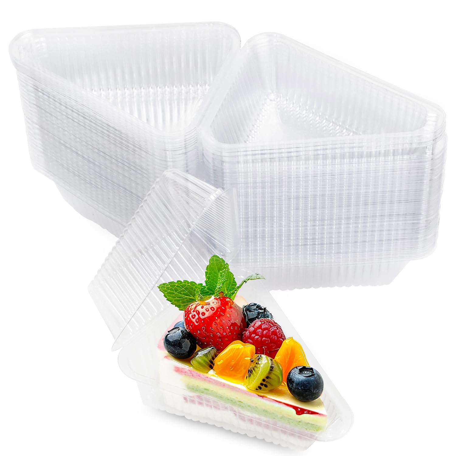 Photo 1 of 200 Pcs Individual Cake Slice Containers,Clear Pie Slice Containers Plastic Disposable,Cake Slice Boxes For 6”-8” Diameter Cake or Pie Slices, Desserts(4.4 Inches),envases para postres con tapas