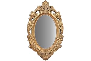 Harti Arti Oval Wall Mirror, Gold Baroque French Vintage Style, 10.6"x16.5", Antique Ornate Metal Frame with Carved Pattern, 