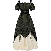 LTAKK Renaissance Dress Women Medieval Costume Off-Shoulder Pirate Steampunk Ren Faire Dresses with Corset 3Pcs