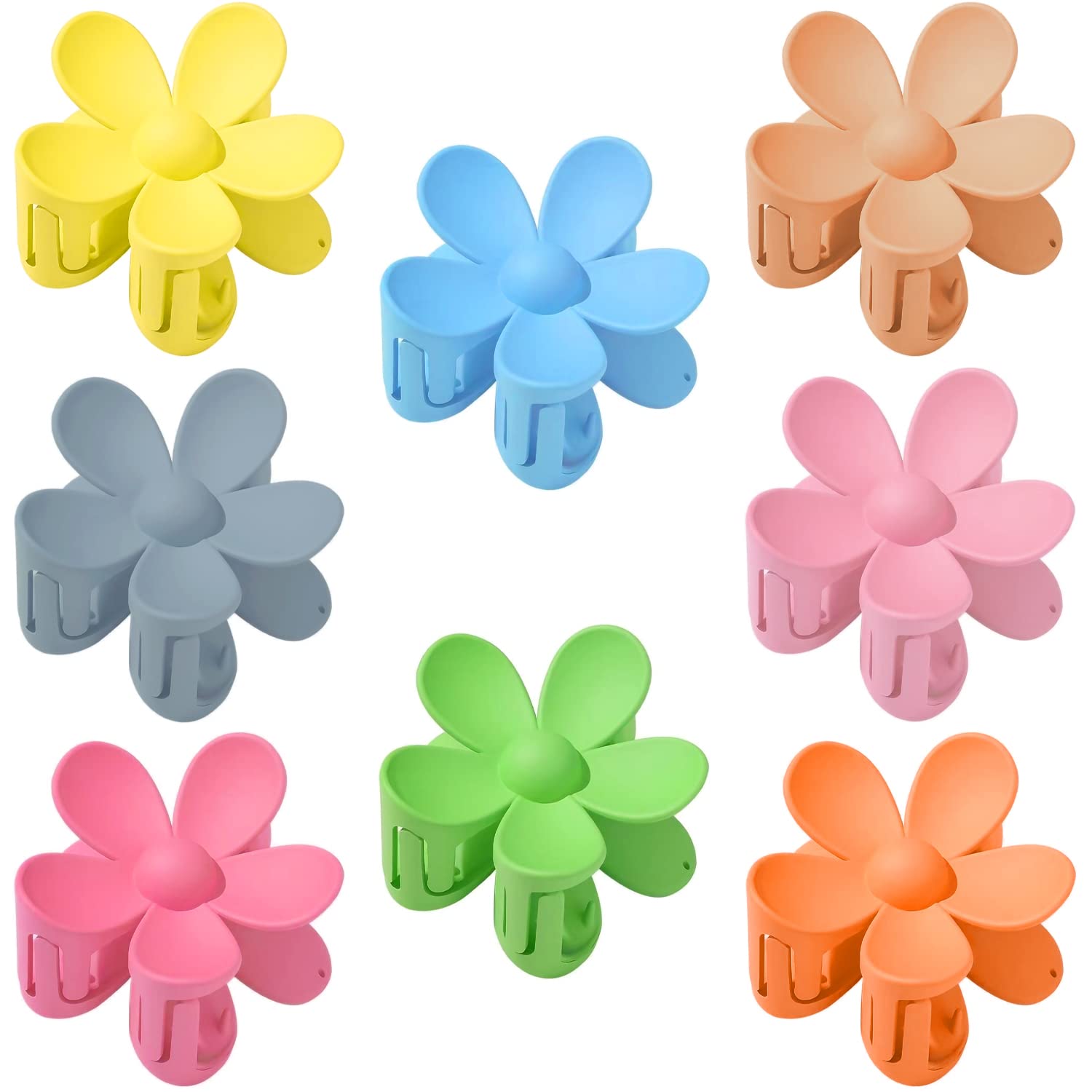 8-Piece Floral Hair Claw Clip Set - Non-Slip Petal Jaw Clamps for Girls, Matte Finish Hair Accessories in 8 Colours, Secure Grip for Multiple Hairstyles