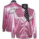 Lixinya Women's 50s Ladys Pink Satin Jacket Jacket with Neck Scarfs Halloween Cosplay Costume