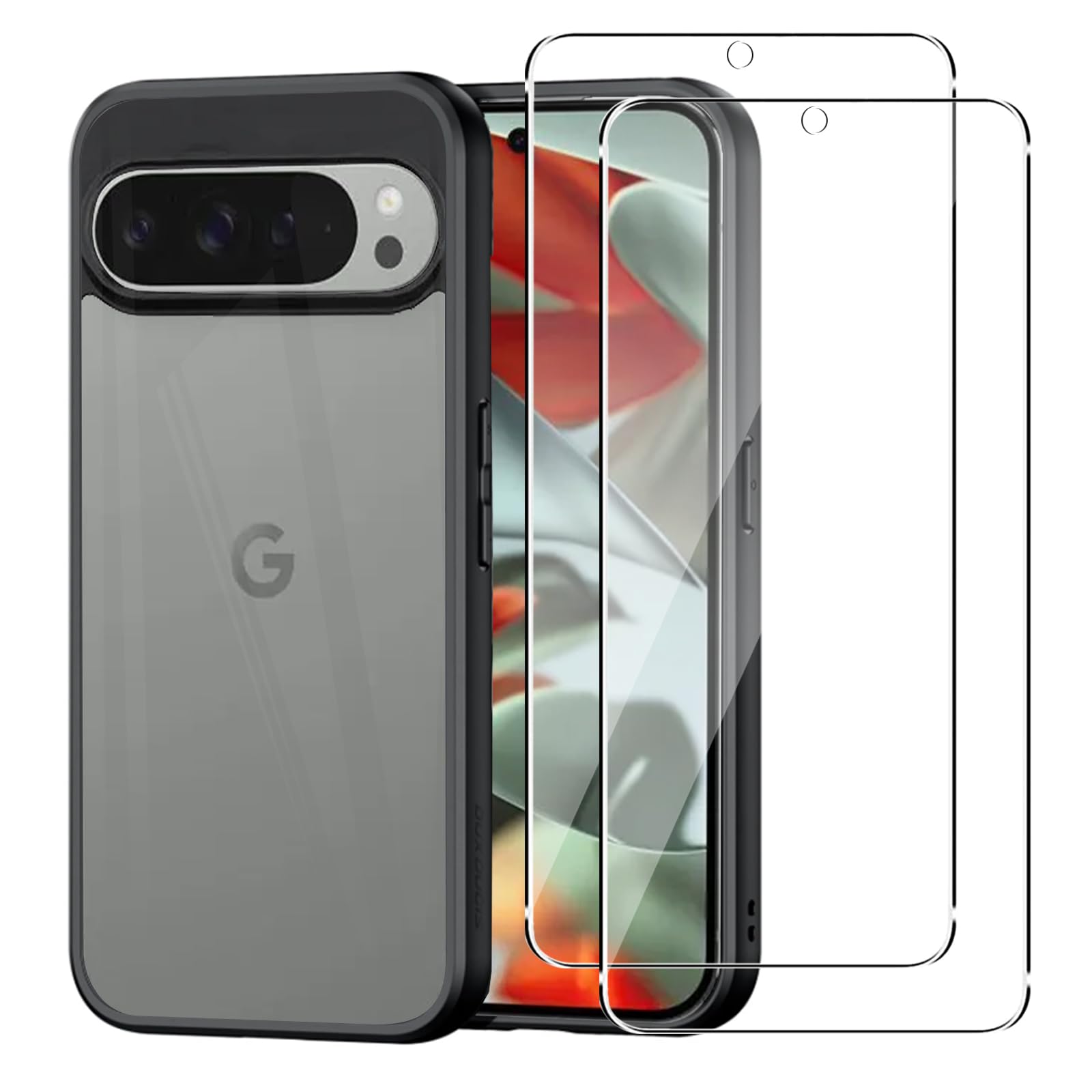 ELECTRO-WEIDEWORLD Phone Case Cover for Goolgle Pixel 9/9 PRO + [2 Pieces] Tempered Glass, Ultra Thin Shockproof Protective Phone Cover Case for Goolgle Pixel 9/9 Pro, Black