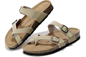 Project Cloud Genuine Leather Womens Sandals - Comfortable Cork Footbed Slides with Memory Foam Beach Essential Summer Sandals For Women 2025 (Lian)