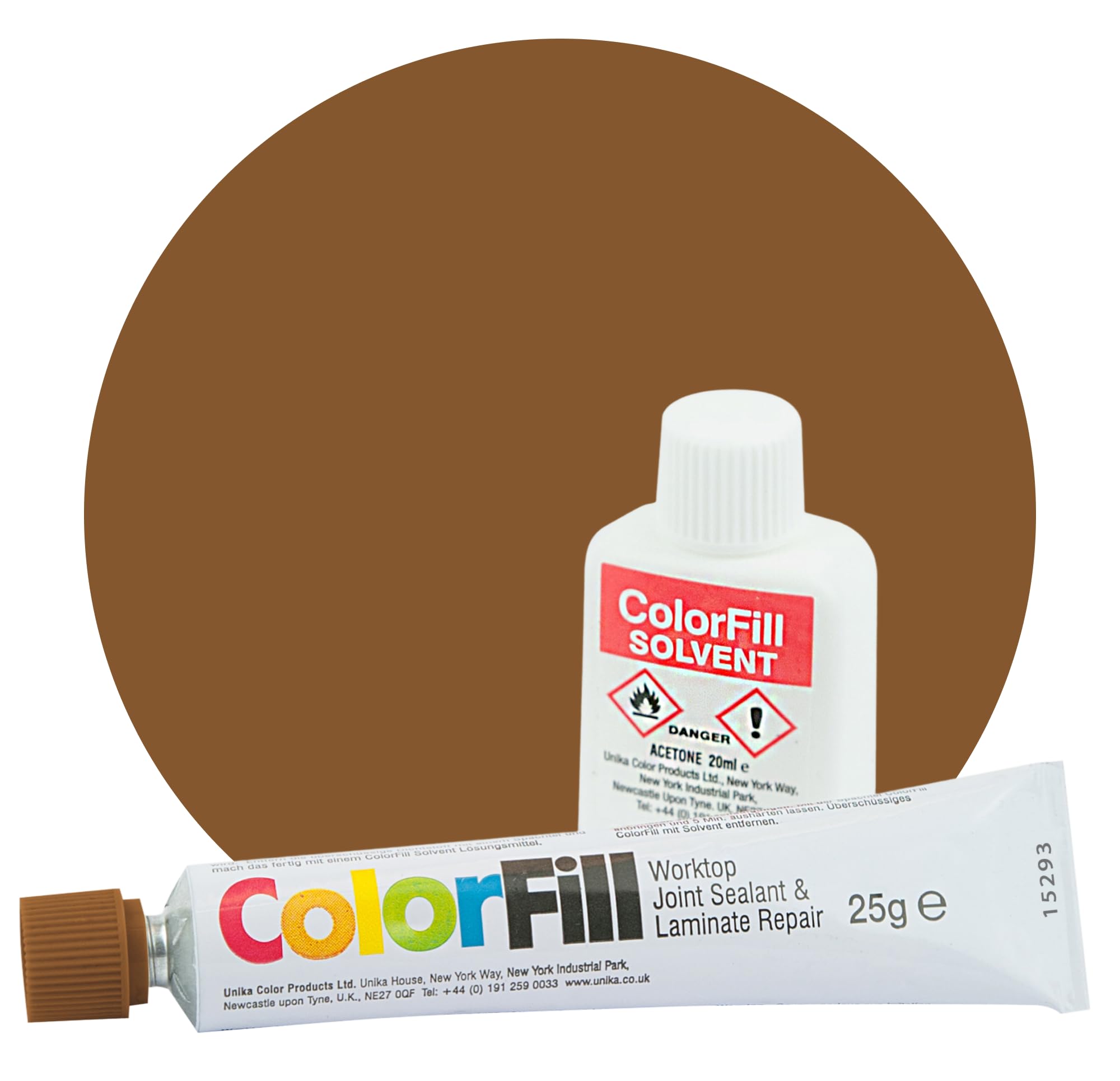 Unika ColorFill Mid Oak (CF056) – Laminate Worktop Repair Kit, Joint Compound, Sealant & Filler | 25g Tube + Applicator + 20ml Solvent – Kitchen Worktop Scratch Repair