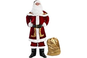 WeGuard Deluxe Velvet Adult Santa Suit for Men 12PCS Set Christmas Santa Clause Costume