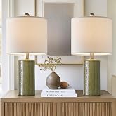 20.25" Small Table Lamps Set of 2 Modern Ceramic Lamps for Living Room | Farmhouse Bedside Lamp Boho Lamps for Night Stands Sage Green Bedroom Lamp Side Table Lamps End Table Lamp Mid Century Modern