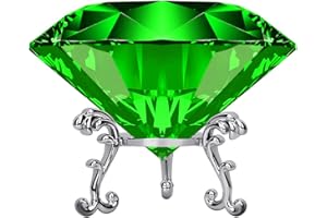 Hiziwimi 60mm Large Crystal Diamond Paperweight with Stand Jewels Wedding Decorations Centerpieces Home Decor (2.36 in, Green)