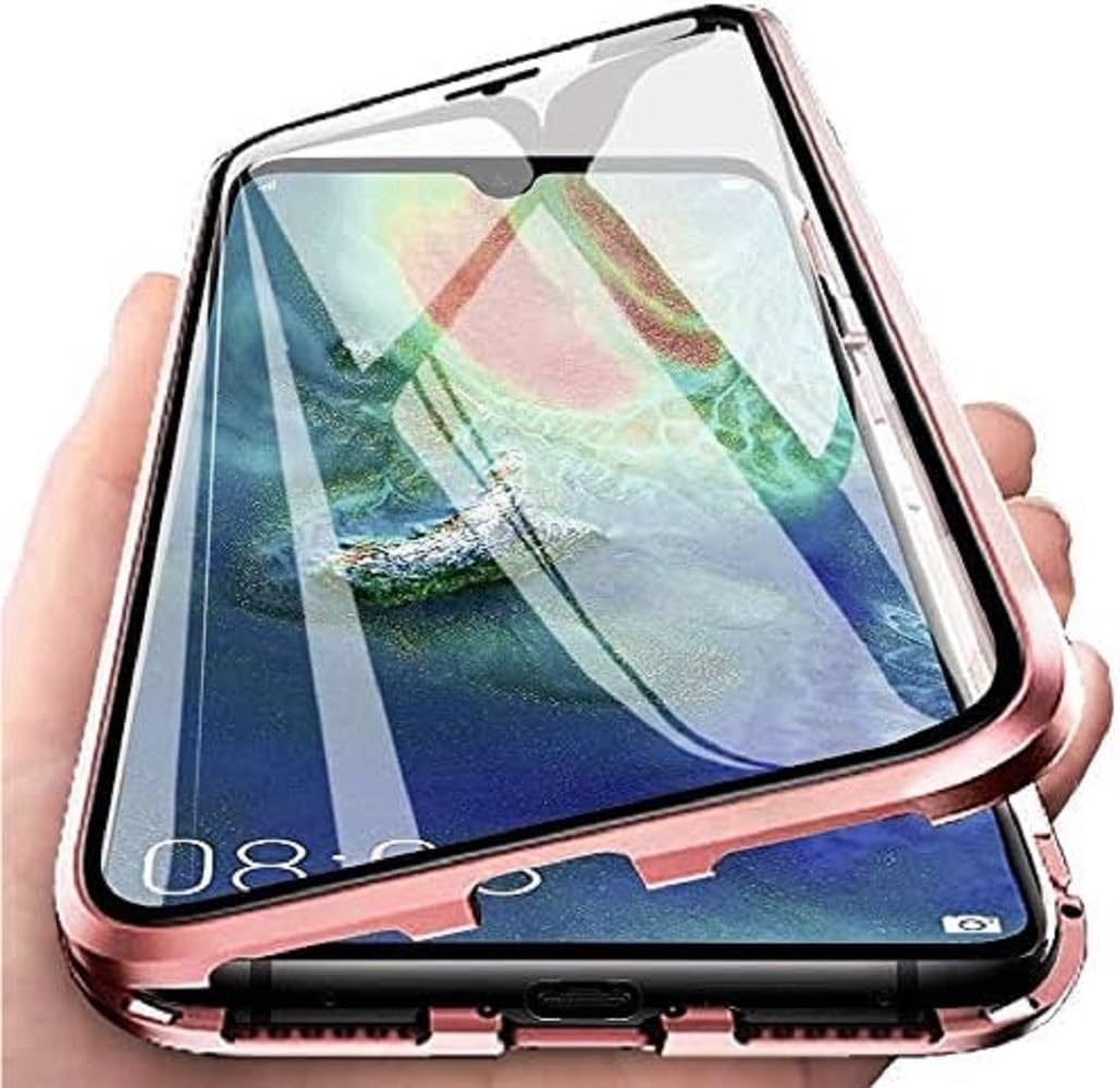 Fiokxie Case Compatible for HONOR 200 Pro,Magnetic Adsorption Metal Bumper Frame with Transparent Tempered Glass Screen Front and Back, 360 Degrees Protection Case,Camera Lens Protectors Cover,Gold