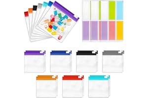 Mini Zipper Pouch Set–14 Small Reusable Clear Zip Lock Bags with Writable Labels for Travel,Medicine,Makeup,Pills,Tiny Cosmet