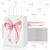 Draupnir 24PCS Coquette Pink Bow Paper Gift Bags, Party Favor Bags, Pink Goodie Bags for Birthday&Bachelorette Party Decoration Coquette Bow Gift Pouches with Handles 8.3x5.9x3.1 Inch