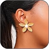 Gold Flower Earrings for Women Trendy Large Flower Statement Earrings Chunky Floral Stud Earring Jewelry Gifts for Spring Fashion