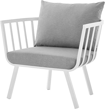 Amazon Com Contemporary Modern Outdoor Patio Furniture Armchair Lounge Chair Aluminum Fabric White Grey Gray Garden Outdoor