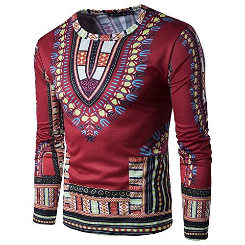 Annystore Mens Long Sleeve Bright Traditional African Clothing Dashiki T Shirts