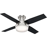 Hunter 44 inch Indoor Ceiling Fan with LED Light and Remote Control - Modern Ceiling Fan, Low Profile Mount, 4 Black Oak Blad