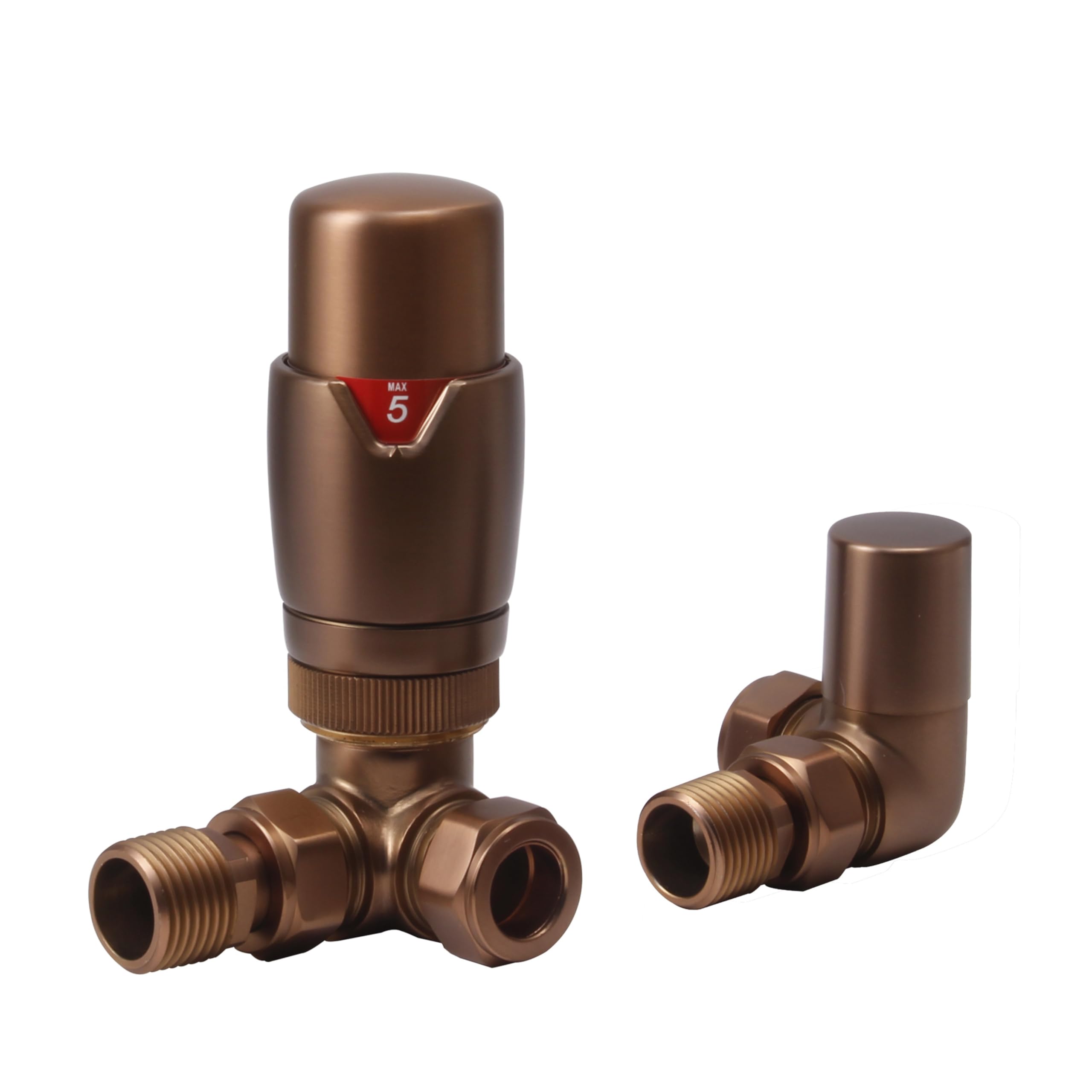 Thermostatic Radiator Valves and Corner Lockshield Valve - Classy and Modern Design 1/2" x 15mm Corner Radiator Valves (Brushed Bronze)