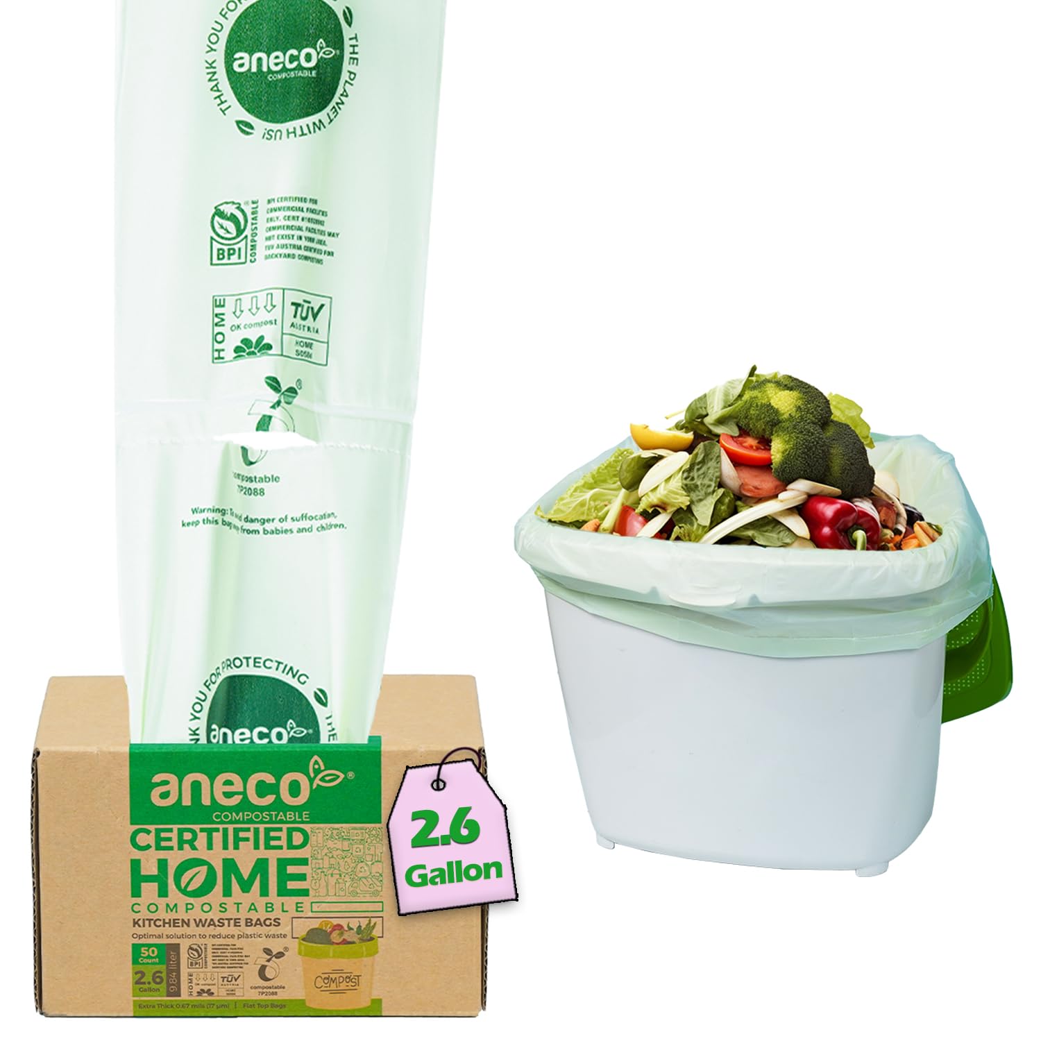 Aneco Food Compost Bags ANECO 100% Compostable Waste Bags Gallon