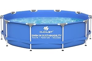 Hanjet Steel Frame Round Above Ground Swimming Pools Set for Outdoor Backyard: 10ft x 30in - Odorless Eco PE Material with Pool Liner and Pool Cover