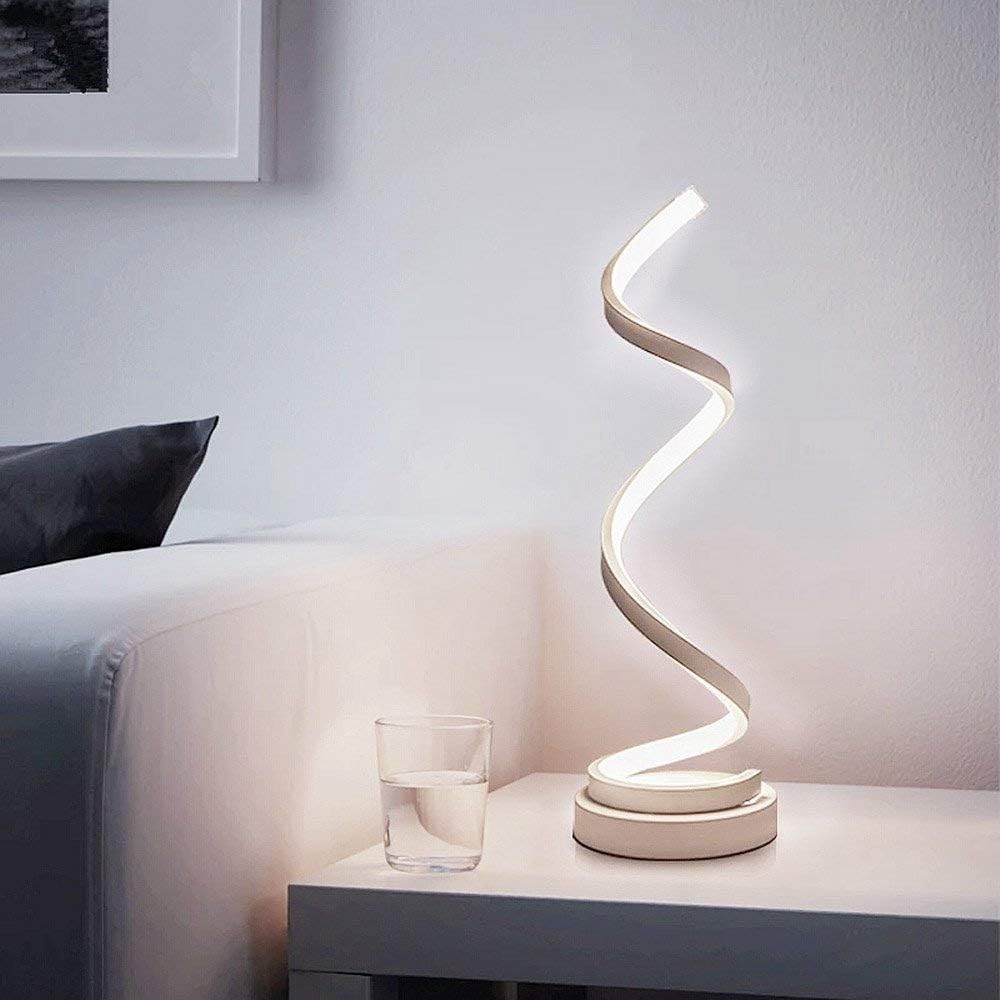 ELINKUME Spiral LED Bedside Table Lamp, Modern Minimalist Design, 12W Cold White Dimmable Eye