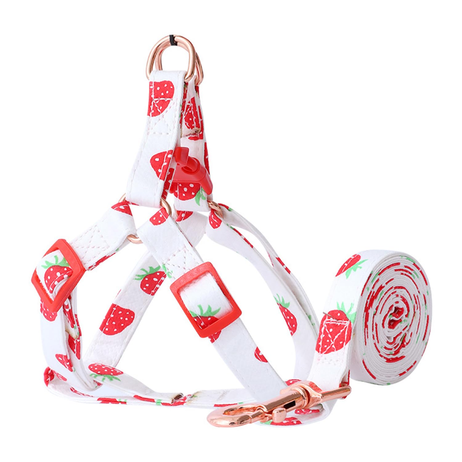MeiAOBest Fruit Pattern Step in Small Dog Harness Vest, Adjustable Lightweight Pet Harness for Cat Puppy Small Dogs_L (Strawberry)