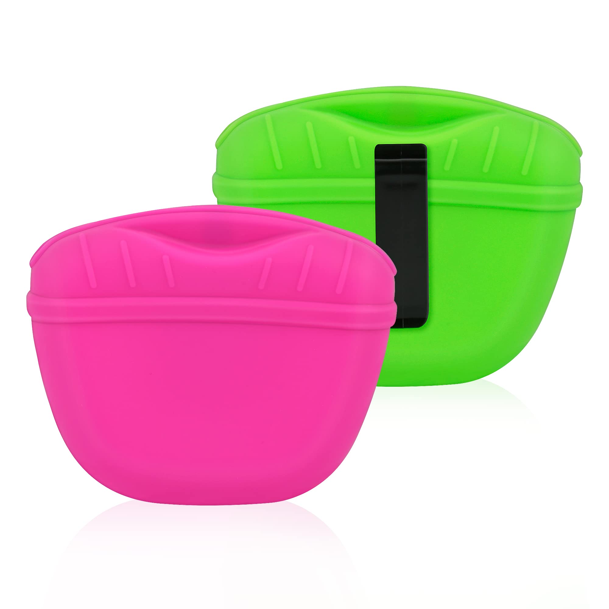 Akamino Dog Treat Pouch, 2Pcs Silicone Dog Training Bag Portable Pet Feeding Bag With Magnetic Closing And Waist Clip for Dog Training Walking (Green, Yellow)