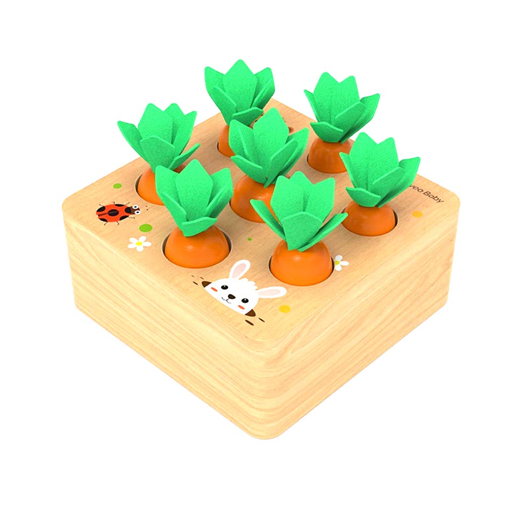 Felly Wooden Toddler Toys - Montessori Fine Motor Skill Carrots Harvest Matching Game for 1-4 Year Olds