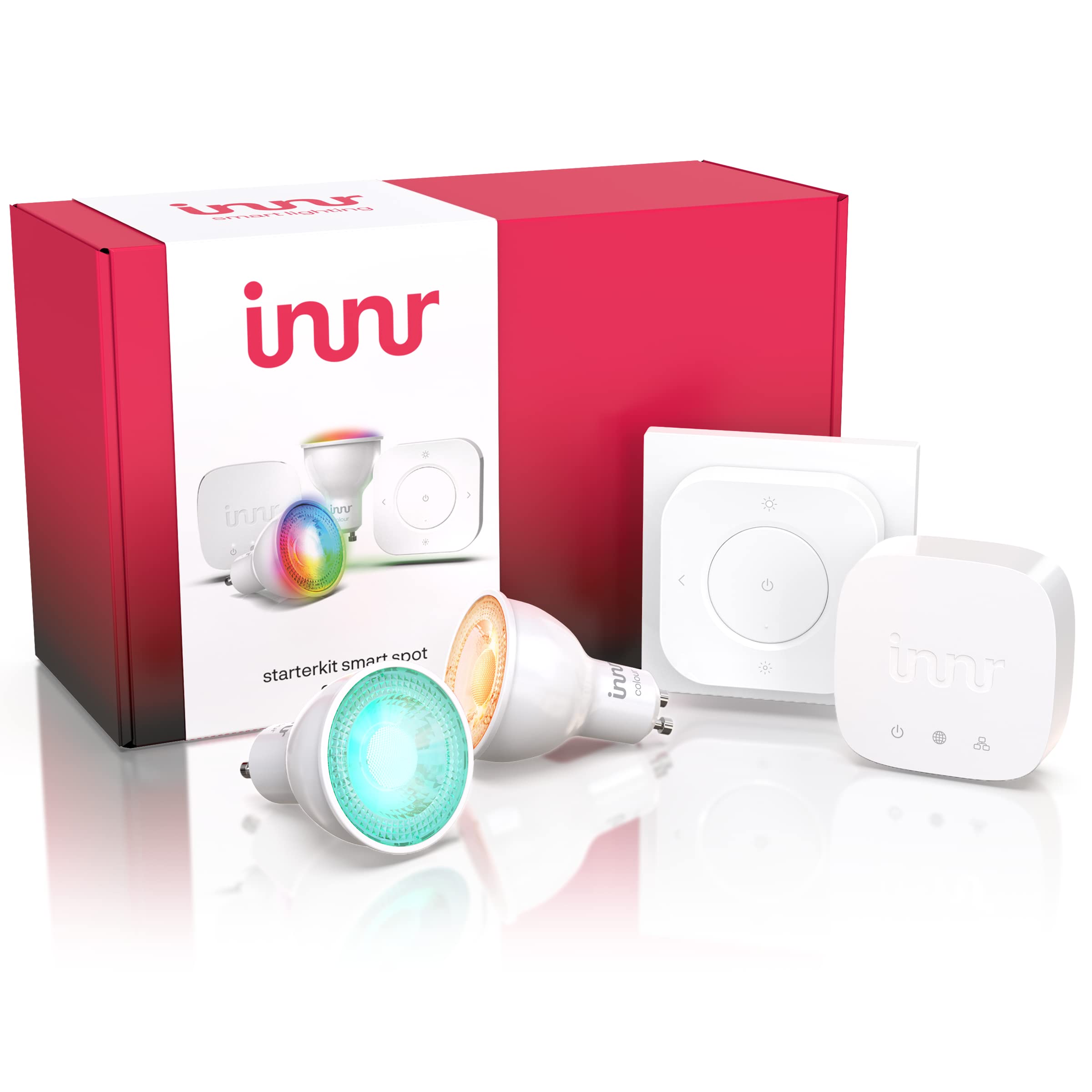Innr Starter Kit Colour Spot - Bridge, 2X GU10 Smart LED Spot Light & Remote Control, Zigbee RGBW Light, Complete Set, SK 230 C-2 UK