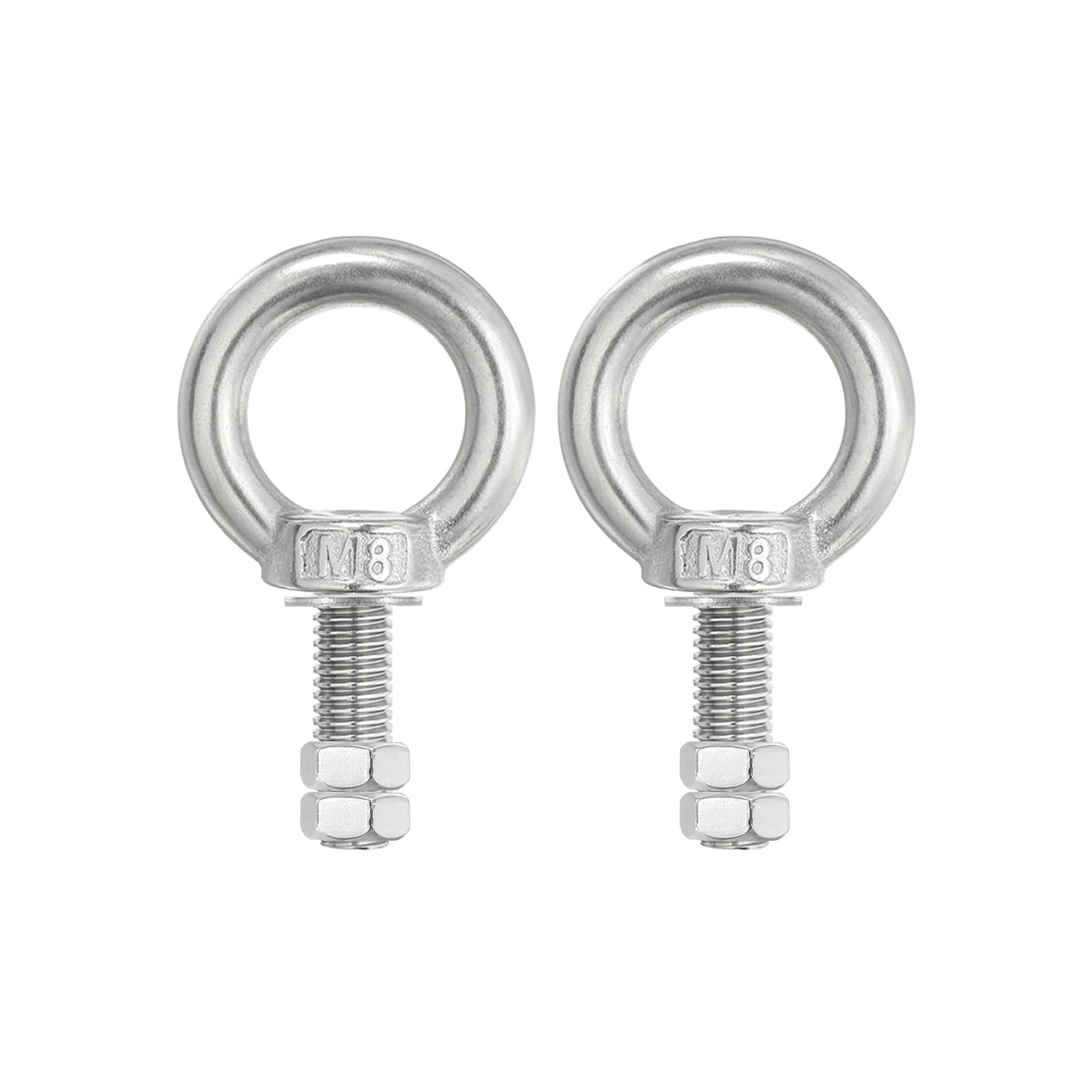 PATIKIL Lifting Shoulder Eye Bolts, 2 Pack M8x35 304 Stainless Steel Eye Bolts Threaded Screw Eyebolt Shoulder Ring with Double Nuts Fixed for Lifting Hanging