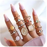 UYY Chunky Gold Rings for Women Non Tarnish, Baroque Pearl Flower Tiger's Eye Stone Rings Adjustable Stacking Statement Rings Set Fashion Jewelry Gifts
